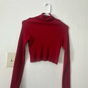 Red Ribbed Turtleneck Crop Top